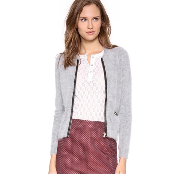 Club Monaco Angora Zip Fuzzy Cardigan Gray Small - Picture 2 of 8